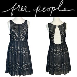 FREE PEOPLE ROCCO BLACK SLEEVELESS LACE FIT AND FLARE OPEN BACK MINI DRESS